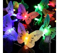 Guirlande lumineuse solaire d'extérieur à 10 LED - Motif papillons multicolores - 8 modes - Étanche - Pour jardin, terrasse, mariage, fête - Classe énergétique A+ - 3 m