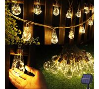 Guirlande lumineuse solaire d'extérieur de 6,1 m en corde de chanvre, guirlande lumineuse solaire étanche blanc chaud avec 8 modes, 16 ampoules incassables pour jardin, clôture, escaliers, balcon,