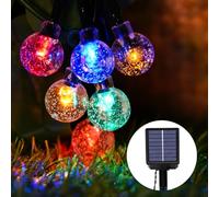 Guirlande lumineuse solaire d'extérieur de 8 m, 30 LED, étanche, avec 8 modes, boule de cristal pour Pâques, cour, fêtes (fonction mémoire + multicolore)