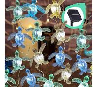 Guirlande lumineuse solaire d'extérieur en forme de tortue de mer - 40 LED - 4,3 m - Décoration nautique pour balcon, porche, clôture - Étanche - Veilleuse de jardin - Décoration de vie marine côtière