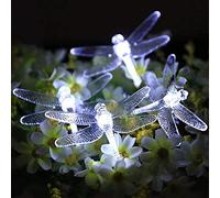 Guirlande lumineuse solaire d'extérieur étanche en forme de libellule - 6,5 m - 30 LED - 2 modes - Pour jardin, terrasse, jardin, allée, arbre - Pour décoration de Noël ou de mariage (blanc froid)