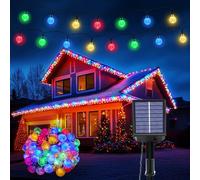 Guirlande lumineuse solaire d'extérieur résistante aux intempéries - 60 LED de 3 m + 10,2 m - 8 modes - IP65 - Étanche - Multicolore - Résistante aux intempéries - Pour décoration de balcon, terrasse
