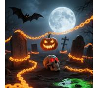 Guirlande lumineuse solaire d'Halloween à 100 LED oranges en forme de chaîne, étanche, alimentée par l'énergie solaire avec minuterie, décoration intérieure et extérieure pour fête, fenêtre, clôture