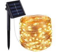 Guirlande lumineuse solaire en cuivre 100 micro LED blanc chaud SKINNY SOLAR 11.9m 8 modes - LUMI JARDIN