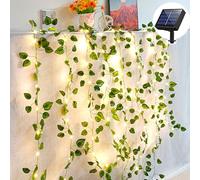 Guirlande lumineuse solaire en rotin - 2 à 10 m - Guirlande d'eucalyptus avec feuilles d'érable pour jardin et terrasse - Éclairage extérieur - Guirlande de lierre (modèle solaire, 2 m, 20 lumières)