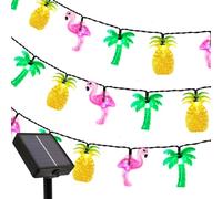 Guirlande lumineuse solaire flamant rose ananas palmier pour décoration extérieure, guirlande lumineuse tropicale, hawaïenne, décoration de plage, lumières scintillantes pour piscine, île d'amour,