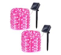 Guirlande Lumineuse Solaire,KINGCOO 2 x 33ft 8 Modes Étanche 100LED Lampe Solaire Fils De Cuivre Fée Guirlande Lumineuse pour Patio Jardin Porte Cour Mariage Noël Décoration (Rose)