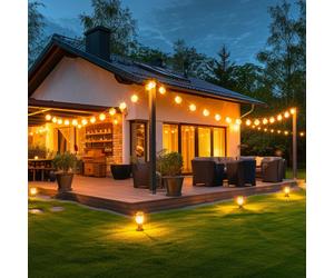 Guirlande lumineuse solaire, lampe de jardin, lampe d'extérieur, 24 ampoules LED, lampe de terrasse avec piquet, blanc chaud, L 660 cm