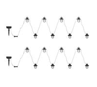 Guirlande lumineuse solaire, lampe solaire, lampe de jardin d'extérieur LED, effet flamme, piquet de terre à batterie, noir, 16x lanternes LED, blanc chaud, DxL 8x200 cm