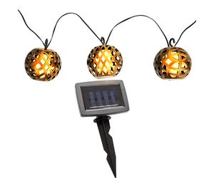 Guirlande lumineuse solaire LED extérieur lampe solaire décoration jardin en forme de boule effet flamme, plastique noir, LED blanc chaud, L 200 cm, terrasse