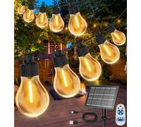 Guirlande lumineuse solaire pour jardin, 15 m, USB et navette solaire avec 15 heures de durée de vie, batterie 2200 mAh, télécommande et 20 ampoules LED incassables, étanchéité IP65, lumière solaire