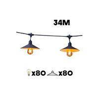 Guirlande lumineuse extérieure raccordable 34m avec 80 ampoules LED filament E27 blanc chaud VINTY LIGHT et abat-jour en métal style vintage