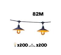 Lumisky Guirlande extérieure VINTY LIGHT – 82 m raccordable, 200 LED E27, abat-jour métal vintage