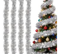 Guirlande Métallique Brillante Argent - Lot de 4 (8m Total), Guirlandes de Sapin Noel pour Un Effet Dense et Scintillant, Idéale comme Guirlande de Décoration Noël pour Fêtes et Cheminée (Argent)