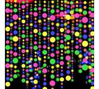Guirlande néon ronde à pois UV de 36,6 m - Décoration réactive aux UV - Lumière noire - Fournitures de fête phosphorescentes pour mariage, anniversaire