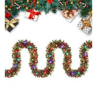 Guirlande Noel avec Lampe,1.8m/2.7m Guirlande de Noël Lumineuse,Guirlandes Sapin Artificiel Nëol Lumineuse avec 50 LEDs,Couronne Sapin Noël pour Décoration Cheminée Porte Escalier (B-5M)