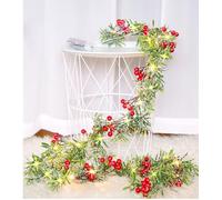 Guirlande Noel,Couronne de Noël de 1,8 Mètre de Long,Deco Noel avec Une Lumière de 2 Mètres Lumière de 20 LED de Baies Rouges et de Feuilles Vertes,pour Les Décoration Noel Intérieur