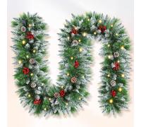 Guirlande Noel,Guirlande Noel Sapin de 2,7 m, 220 Embouts en PVC, 20 Aiguilles de pin Tendre,avec 3 mètres 30 lumières,Convient pour la cheminée,Lot de 2 guirlandes de Feuilles d'érable d (270cm)