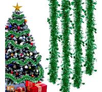 Guirlande Noel Sapin, 8 PCS x 2M Guirlandes Tinsel Noël, Guirlande Tinsel Métallique Scintillantes, Guir-Lande de Noël pour Sapin, Guirl-ande Fête de No-ël Décoration (Vert)