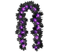 Guirlande Noire Halloween, 6,5 Pieds 26 LED de Vignes Noires et Feuilles d'Érable avec Lumières Violettes, Guirlande Artificielle Suspendue pour Cheminée, Escaliers, Fête, Décoration d'halloween