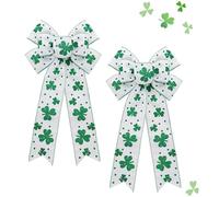 Guirlande pour porte d'entrée du jour de la Saint-Patrick, grande pointe d'arbre avec nœud - 2 décorations d'arbre avec nœud vert blanc, grande décoration avec guirlande pour arbre vert