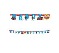 amscan- Feuerwehrmann 9912962 - Guirlande Sam Le Pompier 180 x 15 cm, Papier, décoration d'anniversaire, Multicolore