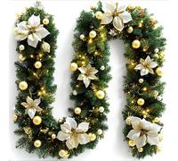 Guirlande Sapin Artificiel, 270cm Couronnes et Guirlandes de Noël Artificiel avec, Guirlande Sapin de Décorations de Noël, pour Chambre Porte Mur Fenêtre Escalier Cheminée (Gold)