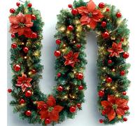 Guirlande Sapin Artificiel, 270cm Couronnes et Guirlandes de Noël Artificiel avec, Guirlande Sapin de Décorations de Noël, pour Chambre Porte Mur Fenêtre Escalier Cheminée (Red)