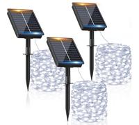 Guirlande Solaire Exterieur 12M 120LED 【Lot de 3】Guirlande Lumineuse Exterieure Solaire Étanche Blanc Chaud 8 Modes Lumière Solaire Décoration pour Jardin Terrasse Maison Fête Noël Mariage