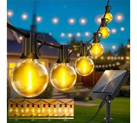 Guirlande Solaire Exterieur Lumineuse LED - 15M G40 Guirlande Guinguette Extérieur avec Télécommande IP44 Imperméable 8 Modes Guirlande Lumières Solaire Extérieur Terrasse Mariage Pergola Balcon Déco