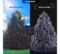 Guirlande Solaire Extérieure, 20M 200 LED Guirlande Étanche 8 Modes Décoratives pour Jardin Patio Arbres Clôture Maison Fête Blanc Froid