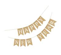 Guirlande Suspendue de Fête Nouvel An en Lin Khaki, Lettres Anglaises | Réutilisable, Montage Rapide Corde, pour Fond de Fête et Séance Photo, Style Simple