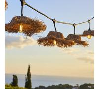Guirlande lumineuse extérieure raccordable 6m avec 7 ampoules LED filament E27 blanc chaud TAHITI LIGHT Abat-jour en paille bohème