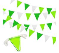 Guirlande verte et blanche de 20 m, 52 fanions triangulaires réutilisables et imperméables, pour décoration d'anniversaire, de mariage, de fiançailles, d'intérieur et d'extérieur