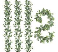 Guirlandes Artificielles D'eucalyptus, Décorations D'eucalyptus de 1,8 m, 4 Pièces Faux Eucalyptus Vignes Feuilles, Suspendue Faux Artificielles Vignes avec Fleurs Blanches, pour Jardin