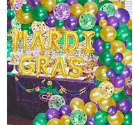 Guirlandes de ballon de Mardi Gras et Kit Arch, 105 paquets de ballons en aluminium, ballon en aluminium MARDI GRAS pour le carnaval, Pâques et décorations de fête Vintage