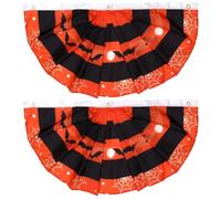 Guirlandes de fanions d'Halloween 2 pièces 3 x 1, 5 pi plissées motif filet d'araignée chauve-souris Drapeau 'Halloween orange Drapeaux de fanions pour porche jardin cour fête vacances