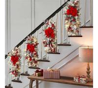 Guirlandes de Noël artificielles en forme de larme pré-éclairées - Guirlande de pin doré champagne avec boule de Noël magnolia blanche et pommes de pin pour décoration intérieure et extérieure (rouge