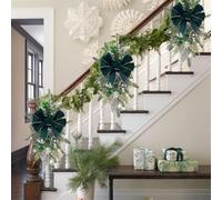 Guirlandes de Noël artificielles en forme de larme pré-éclairées, guirlande de pin doré champagne avec boule de Noël magnolia blanche et pommes de pin, pour décoration intérieure et extérieure (vert