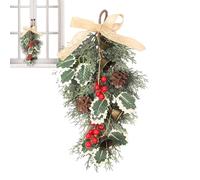 Guirlandes de Noël en forme de goutte d'eau | pommes de pin rouges baies rouges décorations d'hiver | Guirlande de guirlandes en forme de larme avec clochette pour maison de vacances, cheminée