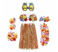 Guirlandes hawaïennes - Kit d'accessoires de costume - Jupe d'herbe de hula - Jupe de Lei Luau - Guirlande d'ananas - Collier de lunettes - Déguisement pour enfants et femmes - Multicolore