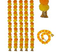 Guirlandes indiennes pour la décoration, 5 pièces, guirlande de soucis pour la décoration, fleur de souci artificielle jaune orange 1, 5 m avec cloche, décorations Diwali pour la maison, le fest