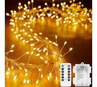Guirlandes lumineuses en grappe avec télécommande et minuterie, KINGCOO 3M 100 LED fil argenté guirlandes lumineuses pétard fonctionnant sur batterie 8 modes pour extérieur intérieur chambre mariage