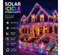 Guirlandes lumineuses solaires en forme de glaçons 3,5M/7M/13M, 8 modes, décorations extérieures, lumières féériques de Noël pour la maison, le toit, les fêtes et les mariages