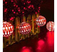 Guirlandes Solaires, 3m 10LED Guirlande Lumineuse Marocaine Lumières de Boule de Métal Solaire avec 8 Modes Imperméables (Rouge)