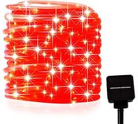 Guirlandes Solaires Extérieures, 30M 300 LED Lumières Imperméables de Jardin de Tube de fil de Cuivre, Lumières Extérieures de Corde (Rouge)