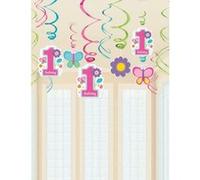 Guirlandes verticales anniversaire 1 an fille fleurs (x12) vert G
