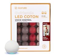 GuirLED - Guirlande lumineuse boules coton LED USB - Commande Vocale - Amazon Alexa & Google Assistant - Programmable à l'infini - Adaptateur secteur 2xUSB inclus -32 boules 3.2m - Acajou