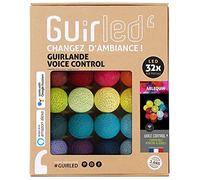 GuirLED - Guirlande lumineuse boules coton LED USB - Commande Vocale - Amazon Alexa & Google Assistant - Programmable à l'infini - Adaptateur secteur 2xUSB inclus -32 boules 3.2m - Arlequin