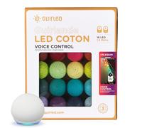 GuirLED - Guirlande lumineuse boules coton LED USB - Commande Vocale - Amazon Alexa & Google Assistant - Programmable à l'infini - Adaptateur secteur 2xUSB inclus - 16 boules 1.6m - Arlequin